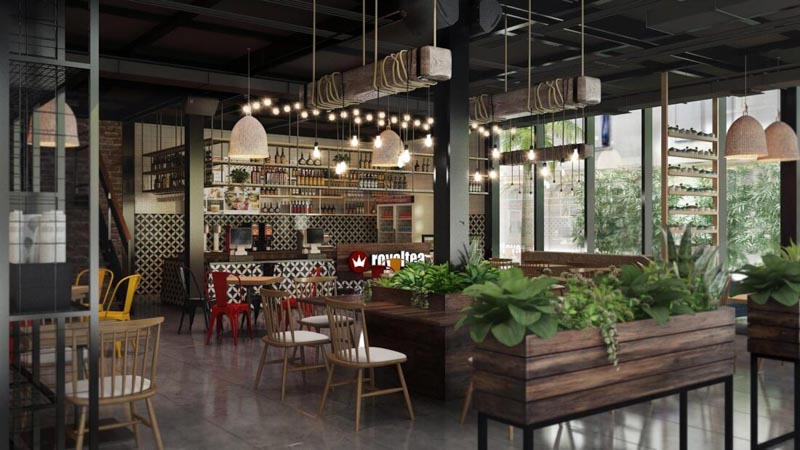 nội thất quán cafe 2 tầng