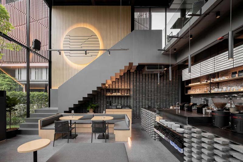 thiết kế cafe 2 tầng hiện đại