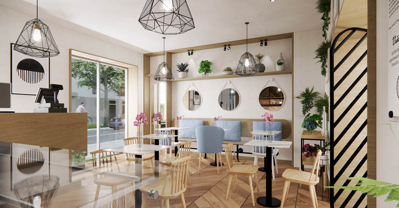thiet ke mat tien quan cafe ngang 10m dep hut khach