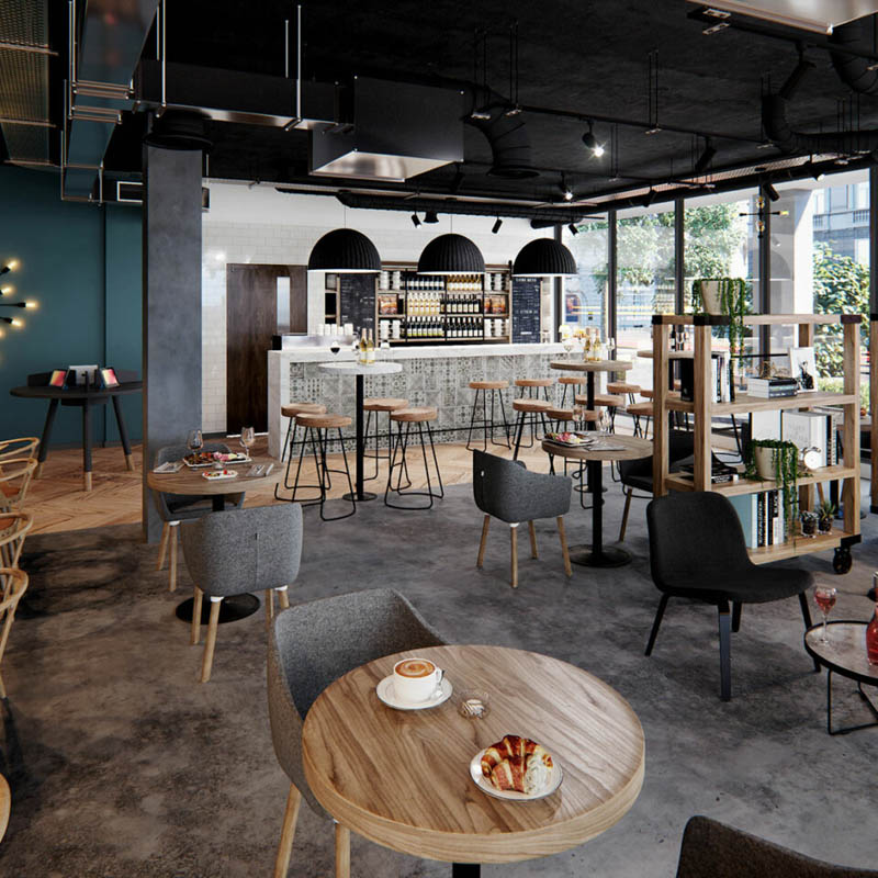 thiet ke quan cafe mat tien ngang 10m dep hut khach